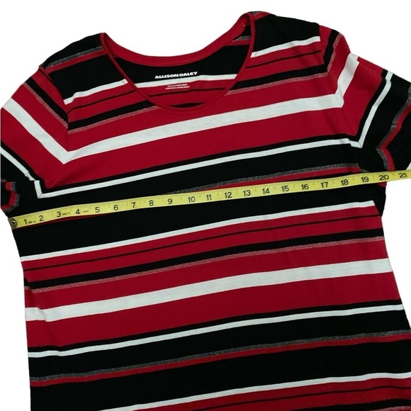 Allison Daley 3/4 sleeve tee polyester cotton metallic red black striped… - Picture 3 of 7